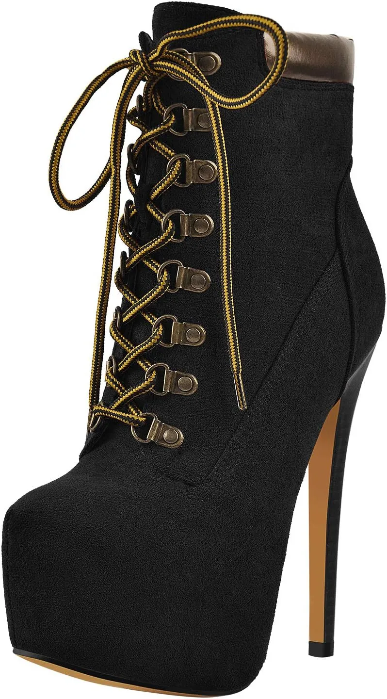 Richealnana Women's Platform Lace Up Stiletto Heel Ankle Boots