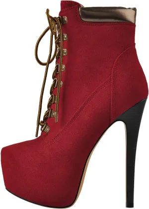 Richealnana Women's Platform Lace Up Stiletto Heel Ankle Boots