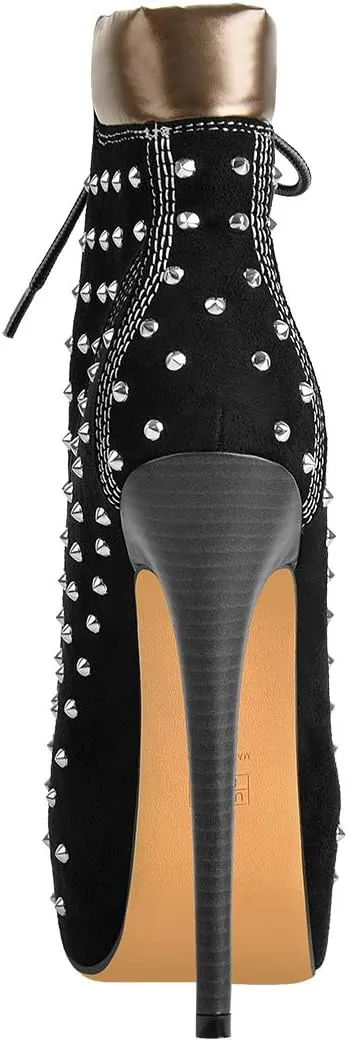 Richealnana Women's Platform Lace Up Stiletto Heel Ankle Boots