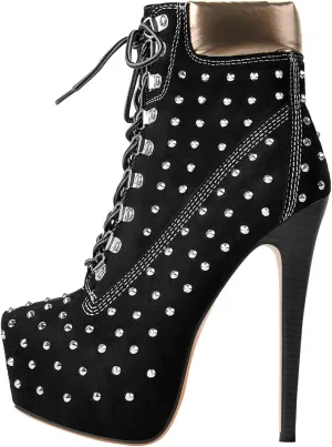 Richealnana Women's Platform Lace Up Stiletto Heel Ankle Boots
