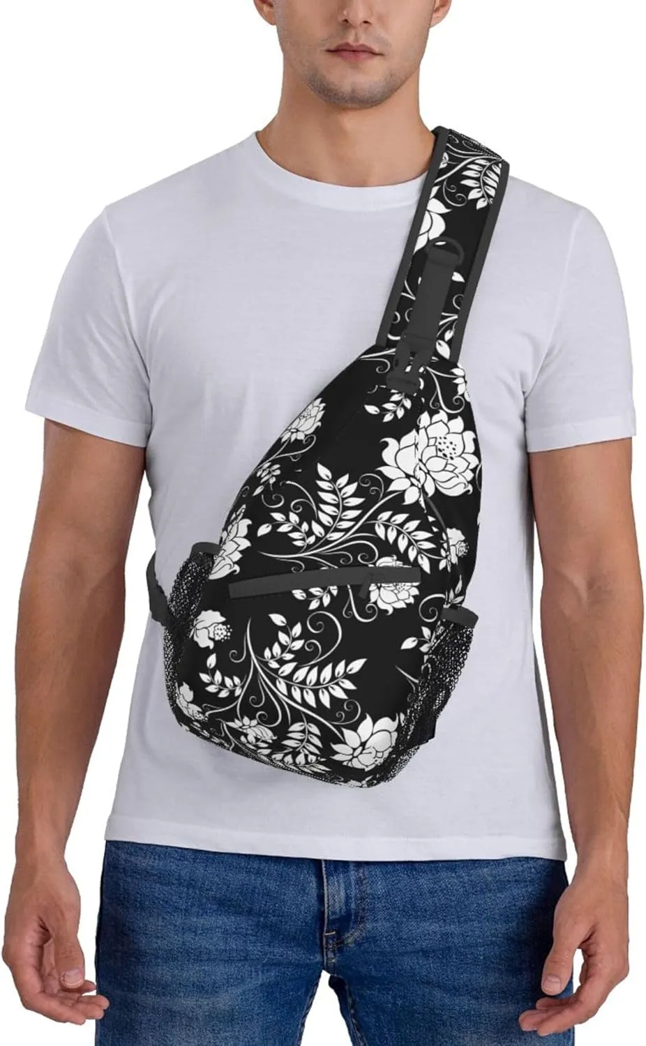 RIMENCH black and white flowers floral Sling Bag Multipurpose Sling Shoulder Backpack Fashion Sling Backpack Bag Premium Gym Bags Daypack Casual Chest Bag
