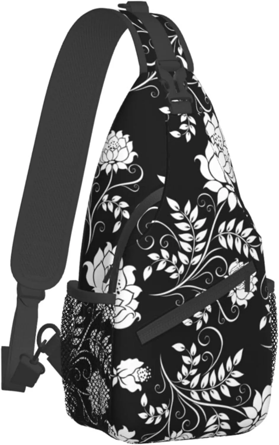RIMENCH black and white flowers floral Sling Bag Multipurpose Sling Shoulder Backpack Fashion Sling Backpack Bag Premium Gym Bags Daypack Casual Chest Bag