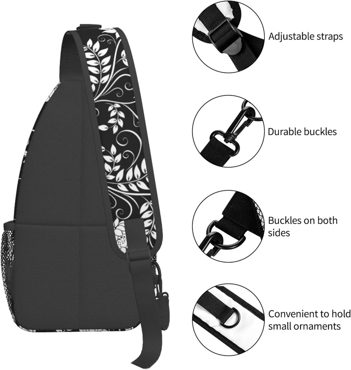 RIMENCH black and white flowers floral Sling Bag Multipurpose Sling Shoulder Backpack Fashion Sling Backpack Bag Premium Gym Bags Daypack Casual Chest Bag