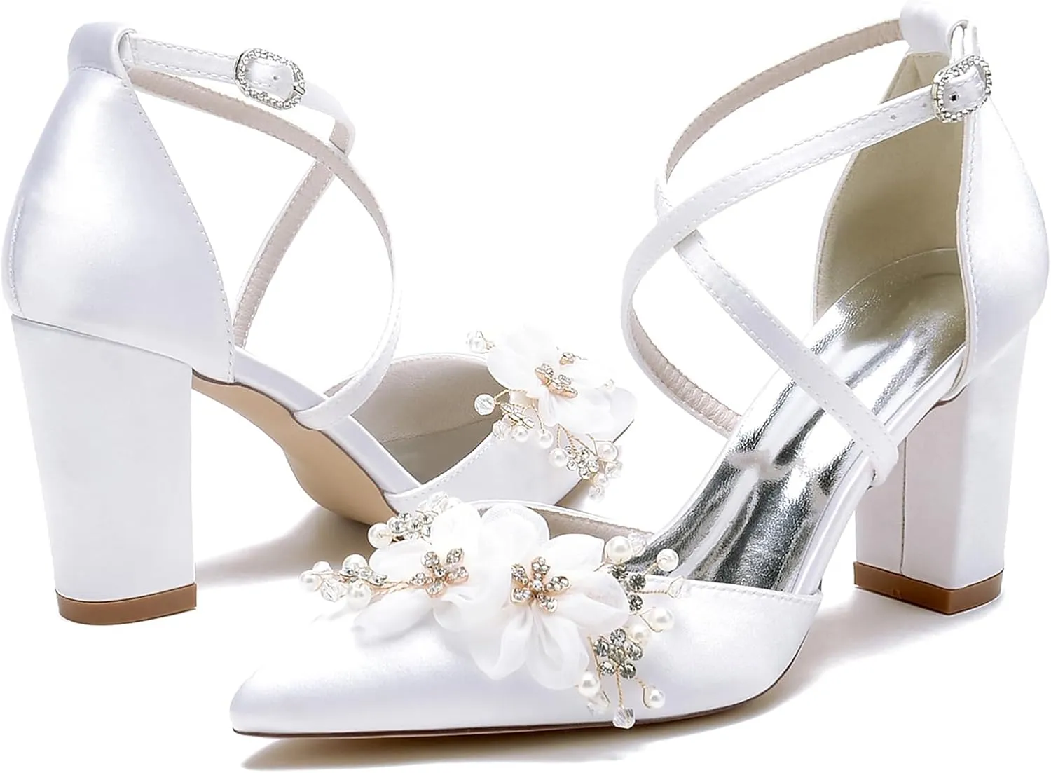 Roimaash Sweet Flower Wedding Strappy Sandals Open Toe Rhinetone Ankle Strap