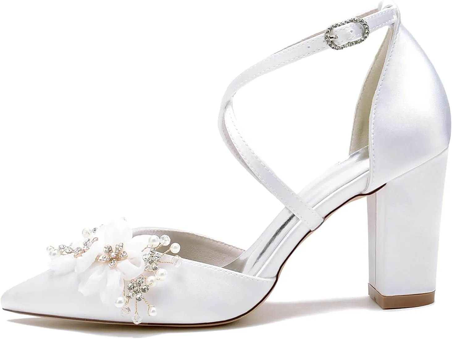Roimaash Sweet Flower Wedding Strappy Sandals Open Toe Rhinetone Ankle Strap