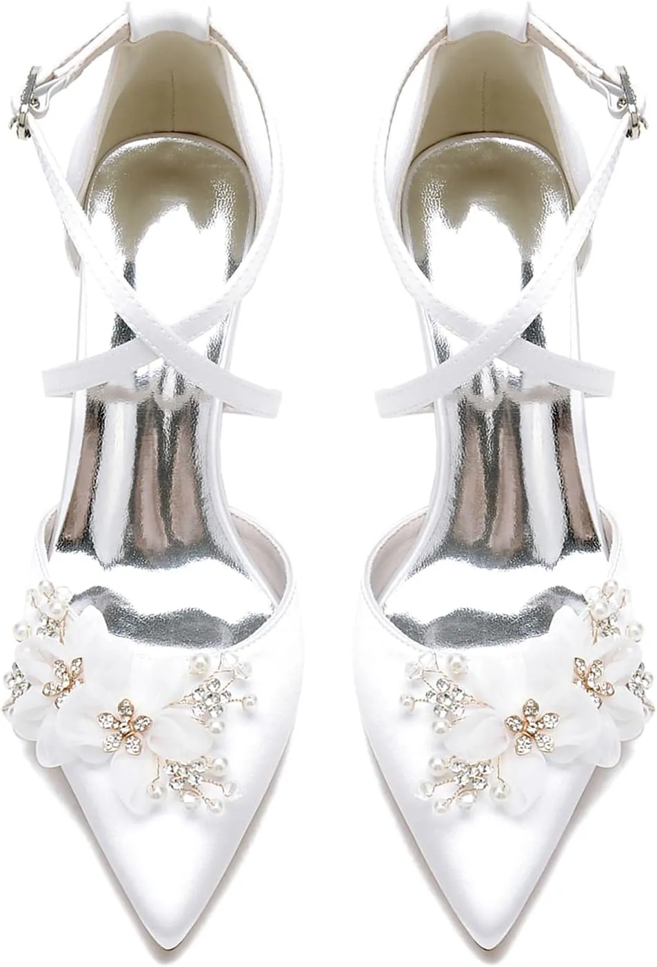 Roimaash Sweet Flower Wedding Strappy Sandals Open Toe Rhinetone Ankle Strap