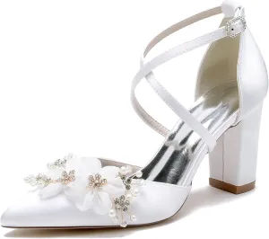 Roimaash Sweet Flower Wedding Strappy Sandals Open Toe Rhinetone Ankle Strap