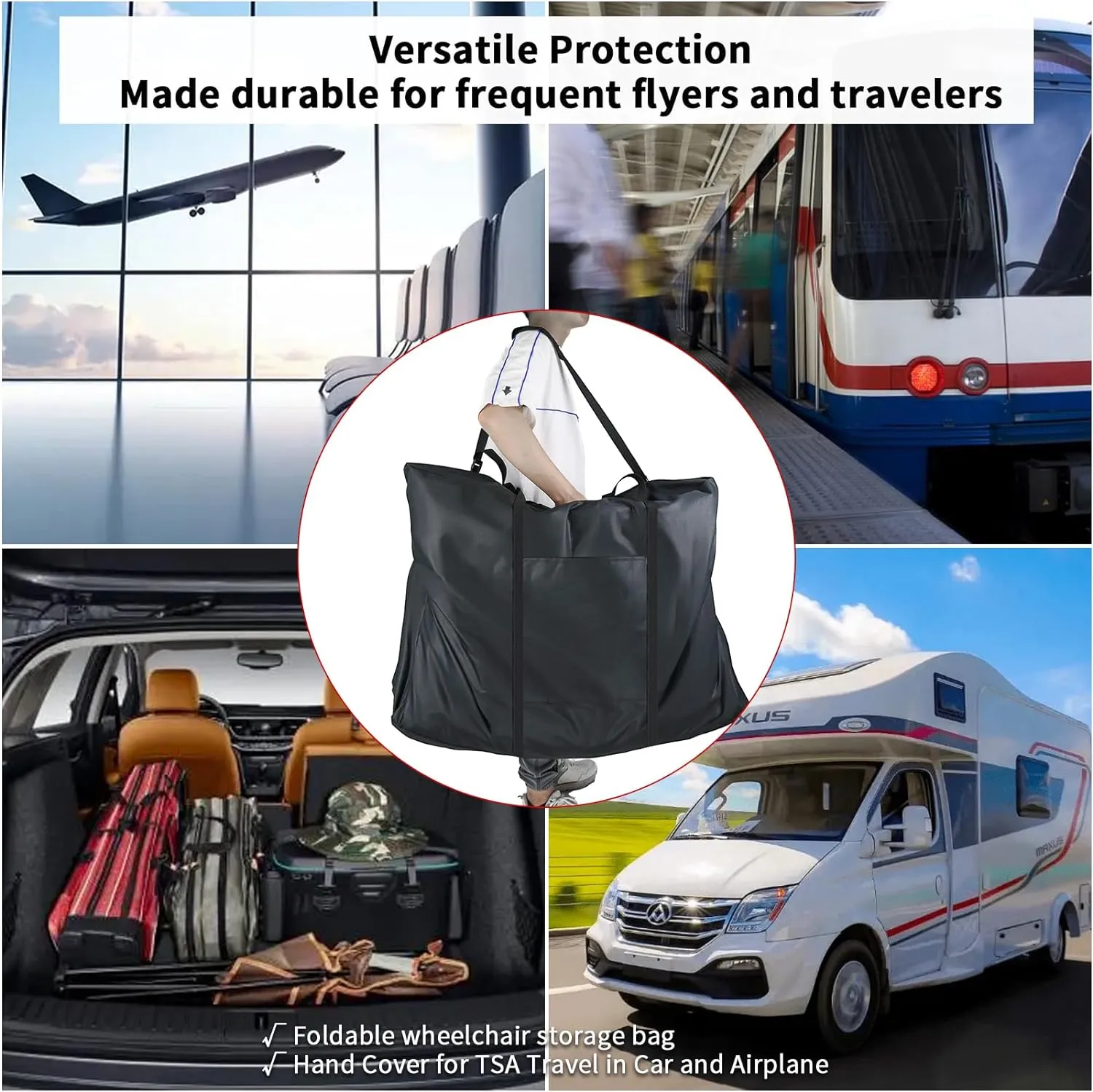 Rollator Travel Bag - Waterproof Wheelchair Bag for Folding Walker Compact Wheelchair Transport Chair Portable Large Duffel Bag Carry Case for Car and Airplane Traveling (39" Lx16 Wx32 H)
