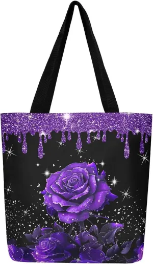 Rose Canvas Tote Bag,Fluid Art Handbag,Abstract Ombre Garden Flowers Shoulder Bag,Boho Floral Bohemian Decor