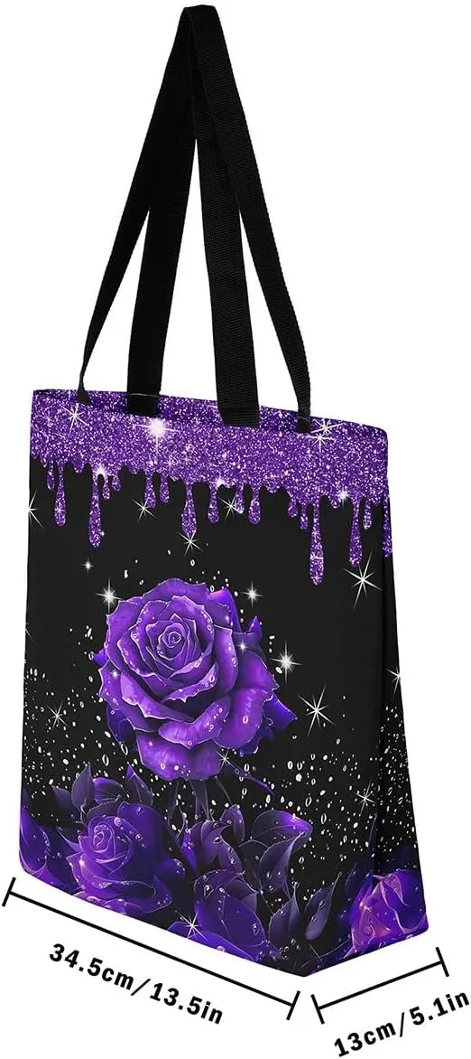 Rose Canvas Tote Bag,Fluid Art Handbag,Abstract Ombre Garden Flowers Shoulder Bag,Boho Floral Bohemian Decor