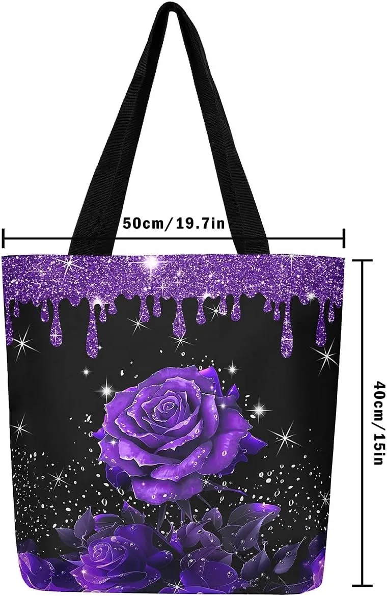 Rose Canvas Tote Bag,Fluid Art Handbag,Abstract Ombre Garden Flowers Shoulder Bag,Boho Floral Bohemian Decor