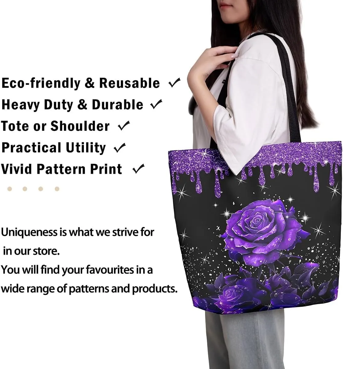 Rose Canvas Tote Bag,Fluid Art Handbag,Abstract Ombre Garden Flowers Shoulder Bag,Boho Floral Bohemian Decor