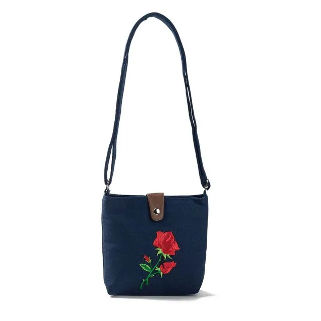 Rose Embroidered Shoulder Bag