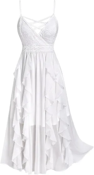 Rosegal Plus Size Party Dress for Women Lace Ruffles Cirsscross Cocktail Bridesmaid Wedding Guest Maxi Cami Formal Dress