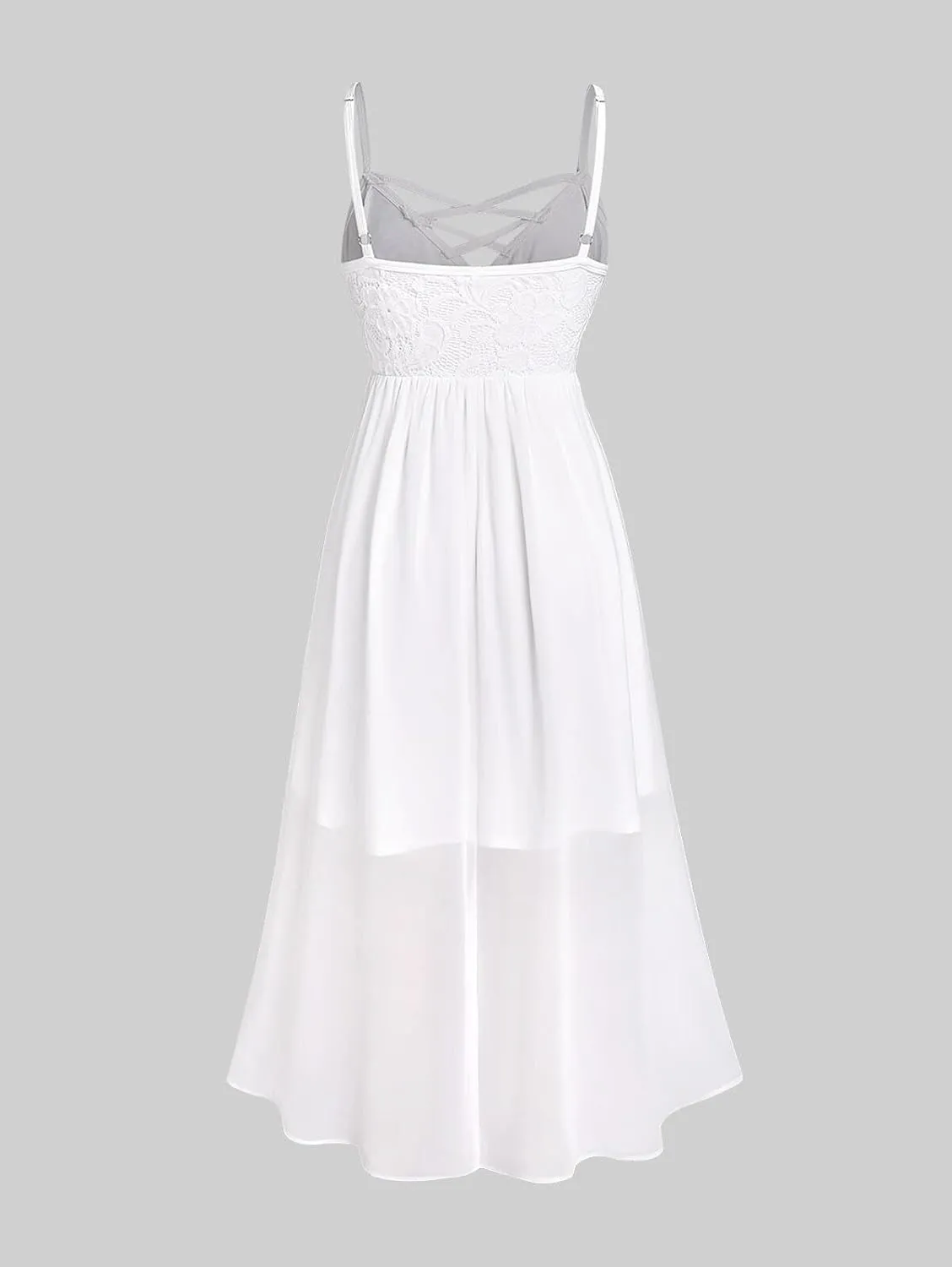 Rosegal Plus Size Party Dress for Women Lace Ruffles Cirsscross Cocktail Bridesmaid Wedding Guest Maxi Cami Formal Dress