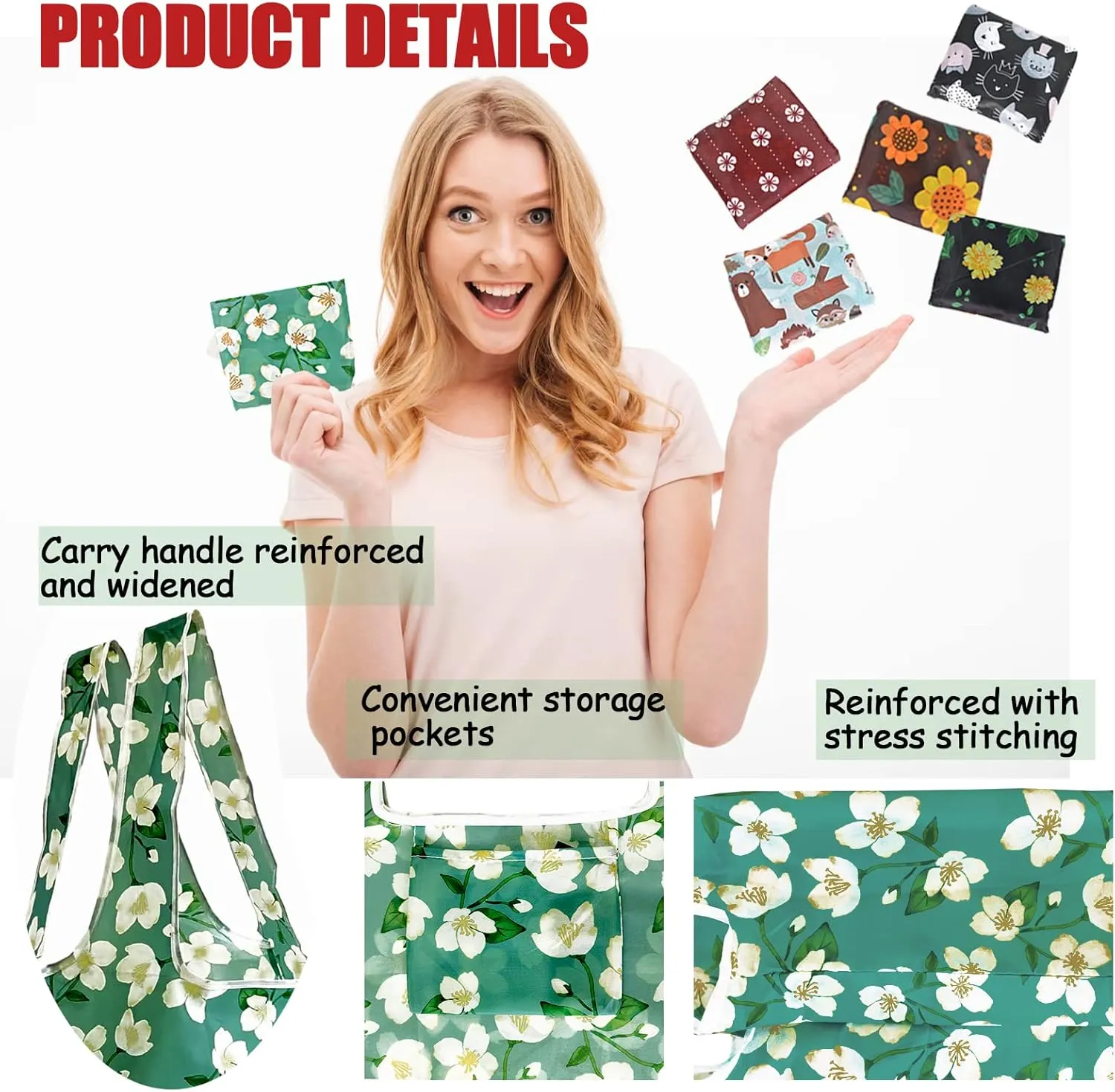 RUIPBOTE12 Pack Reusable Grocery Bag, Foldable Shopping Bag, Large Capacity Gift Tote Bag, Storage Bag for Groceries