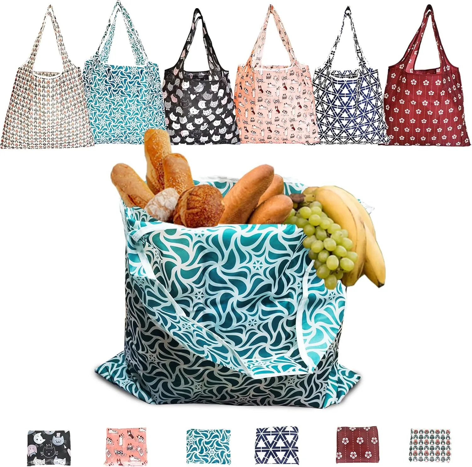 RUIPBOTE12 Pack Reusable Grocery Bag, Foldable Shopping Bag, Large Capacity Gift Tote Bag, Storage Bag for Groceries