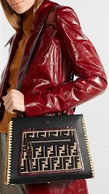 Runaway Small Python and Embroidered Raffia-Trimmed Leather Tote