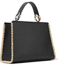 Runaway Small Python and Embroidered Raffia-Trimmed Leather Tote