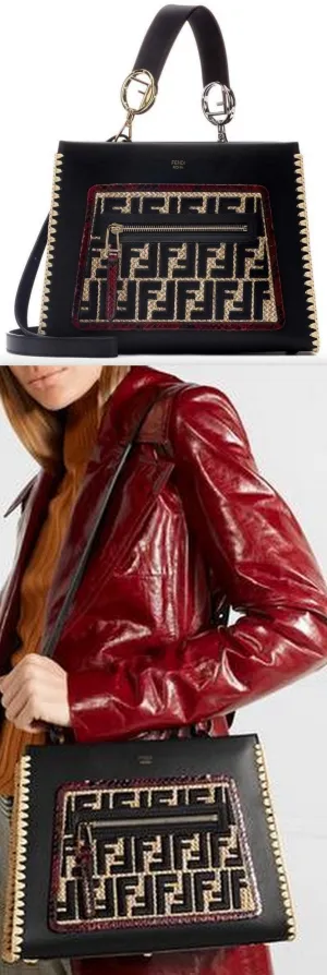 Runaway Small Python and Embroidered Raffia-Trimmed Leather Tote