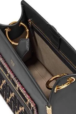 Runaway Small Python and Embroidered Raffia-Trimmed Leather Tote