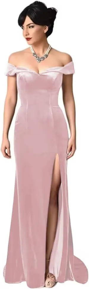 RYANTH Women's Long Off Shoulder Velvet Mother of The Bride Dresses Mermaid Bridesmaid Dress Formal Evening Gowns RPM111