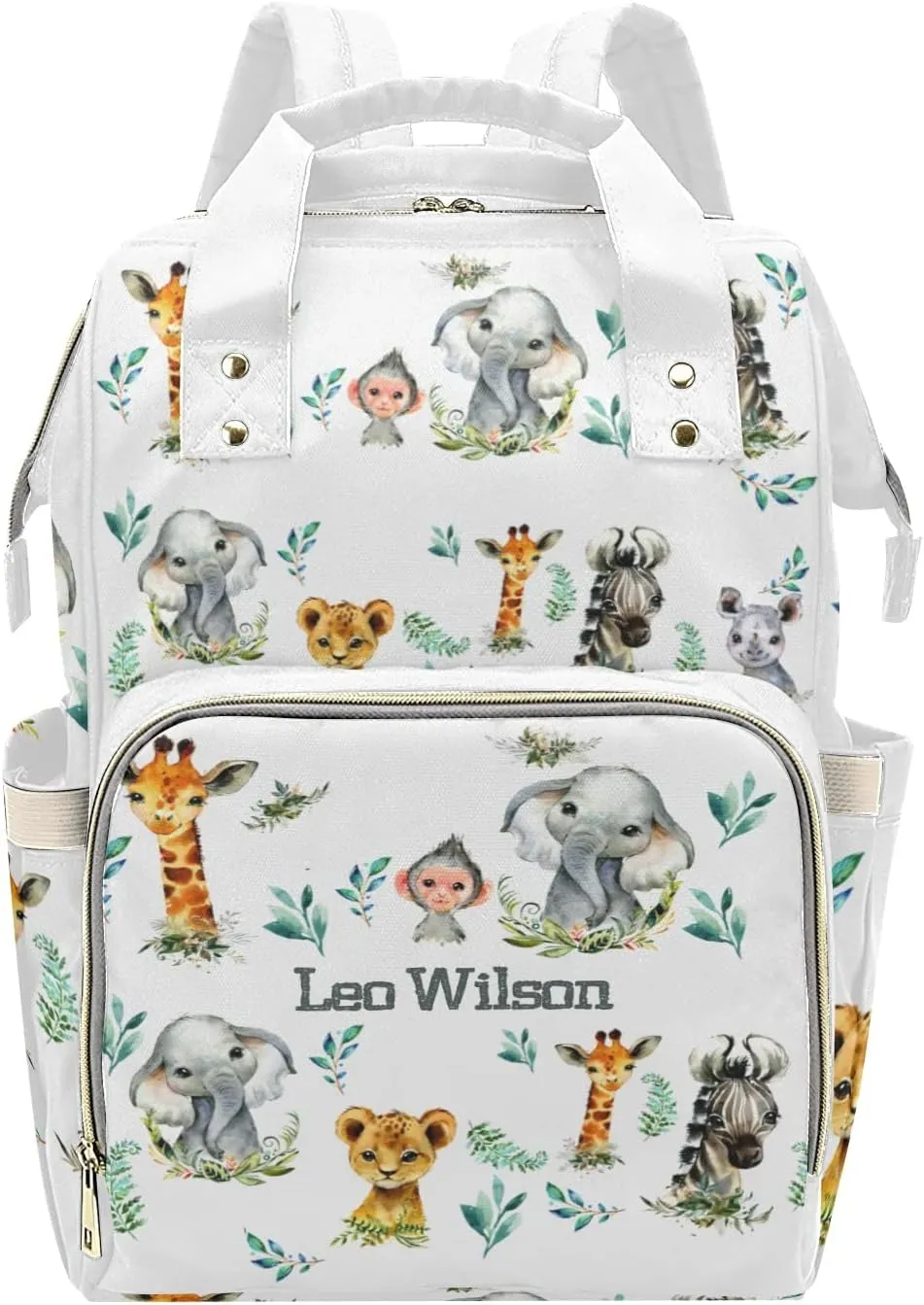 Safari Animal Elephant Zebra Leopard Personalized Name Diaper Bag Backpack,Custom Travel DayPack for Nappy Mommy Bag Gift