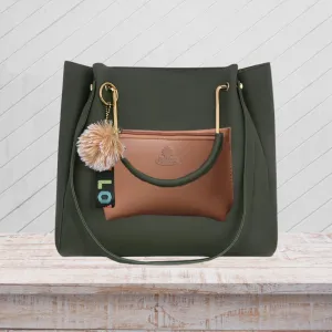 SAGIRON Dark Green Leatherette Handbag with Cute Tassel