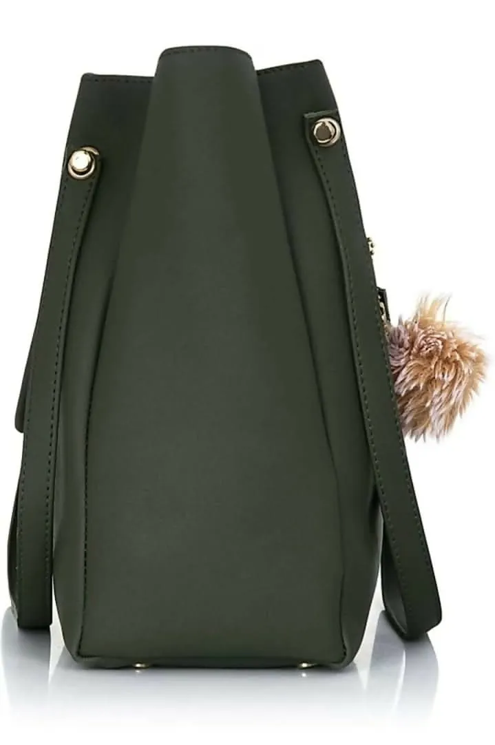 SAGIRON Dark Green Leatherette Handbag with Cute Tassel