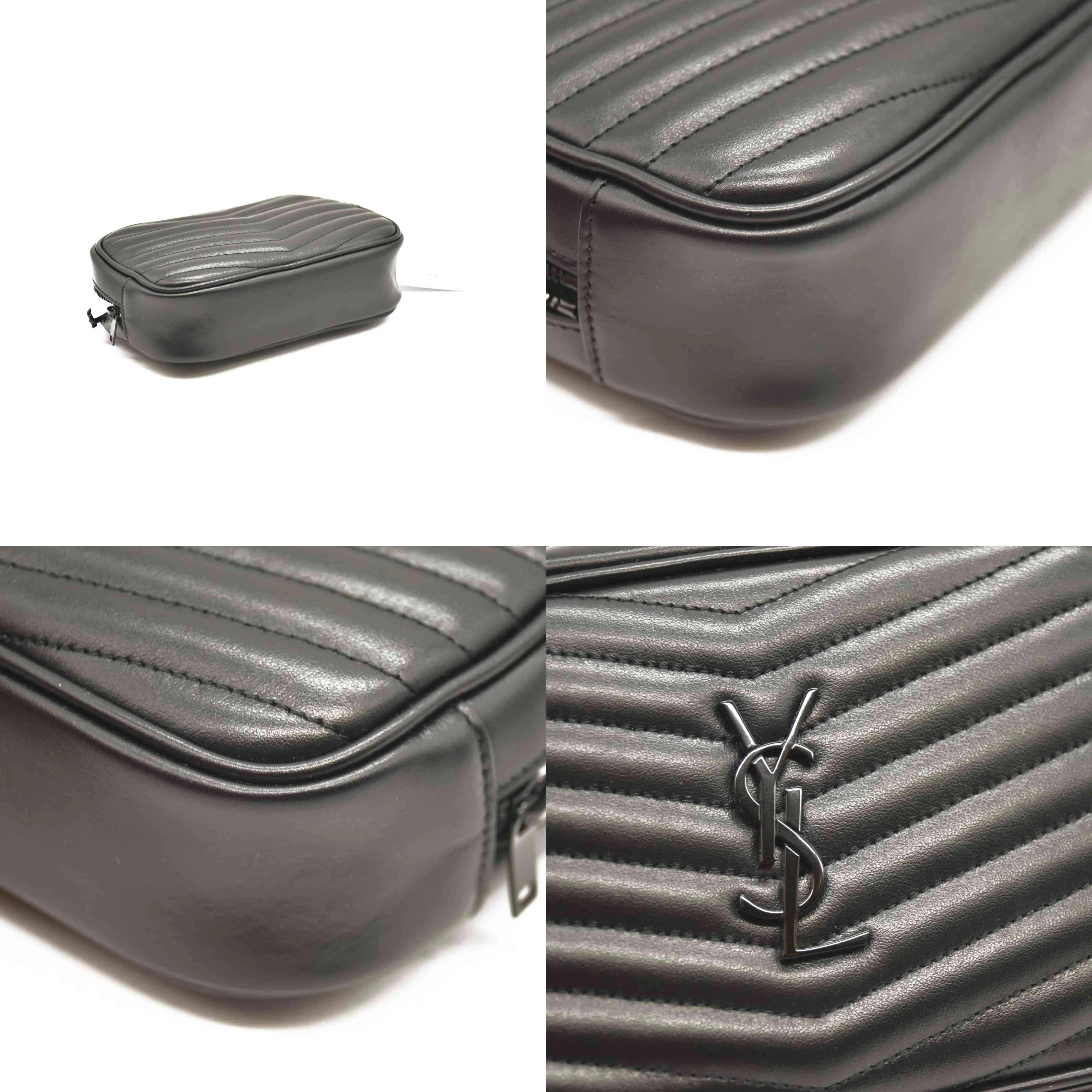 SAINT LAURENT  Grain De Poudre Matelasse Monochrome Monogram Mini Lou Camera Bag Black
