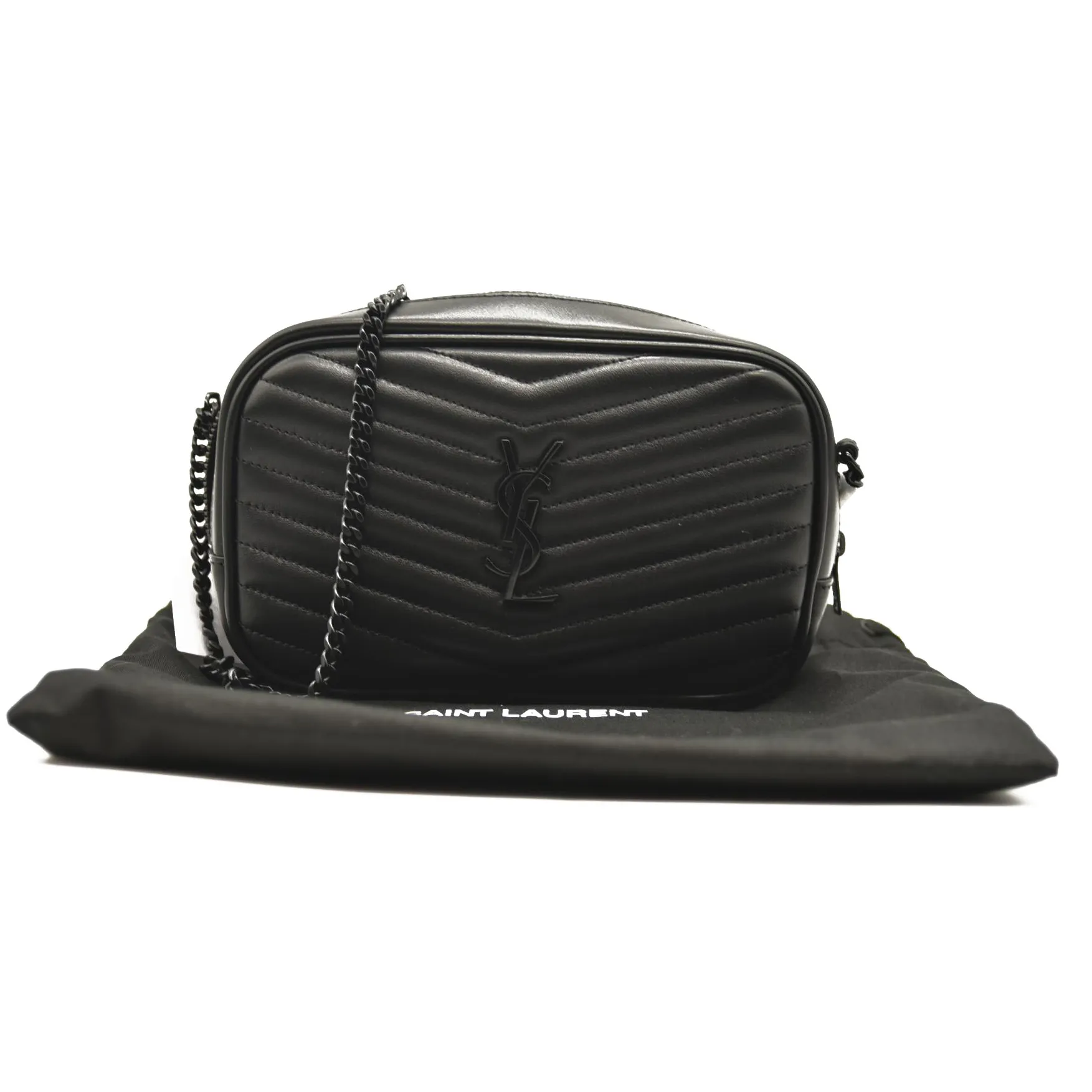 SAINT LAURENT  Grain De Poudre Matelasse Monochrome Monogram Mini Lou Camera Bag Black