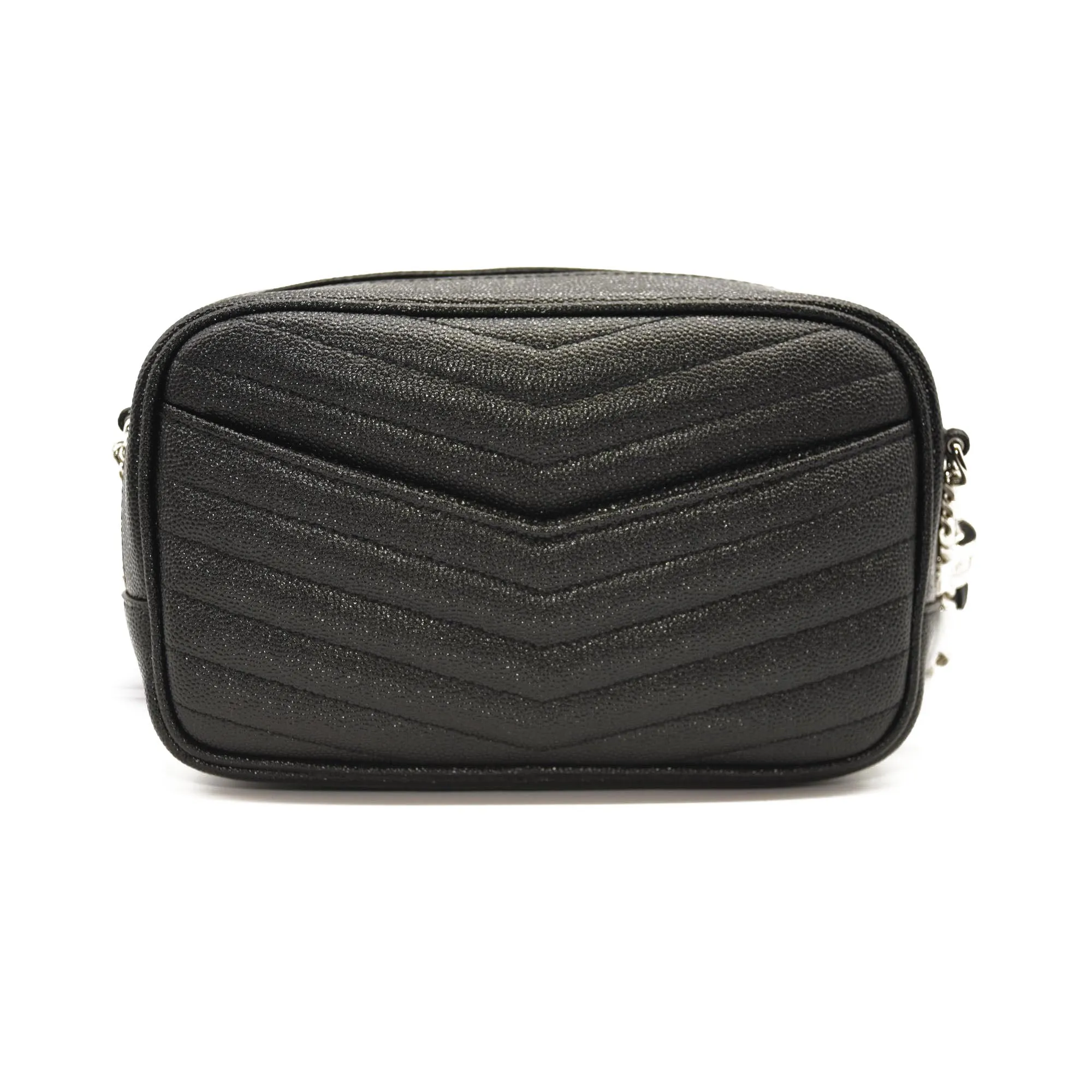 SAINT LAURENT Grain De Poudre Matelasse Monogram Mini Lou Camera Bag Black