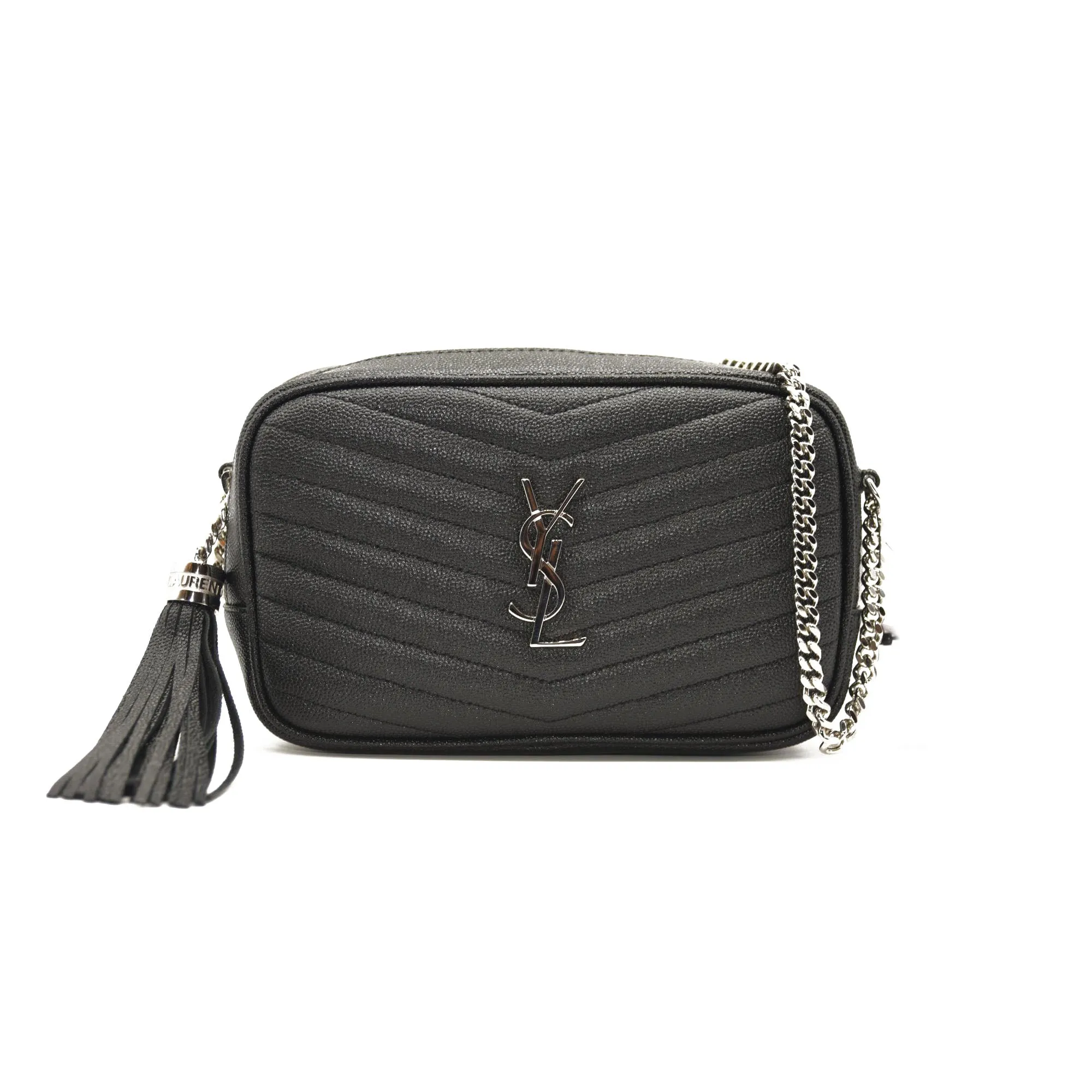 SAINT LAURENT Grain De Poudre Matelasse Monogram Mini Lou Camera Bag Black