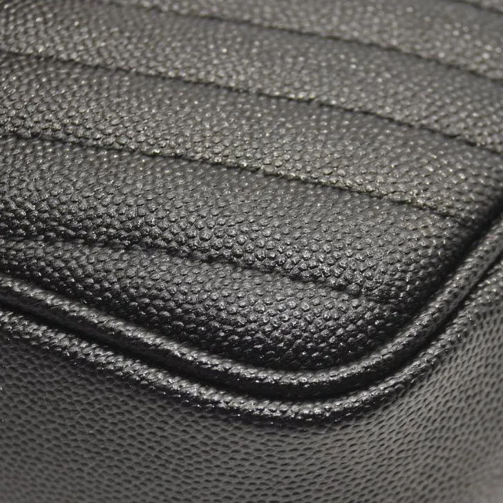 SAINT LAURENT Grain De Poudre Matelasse Monogram Mini Lou Camera Bag Black