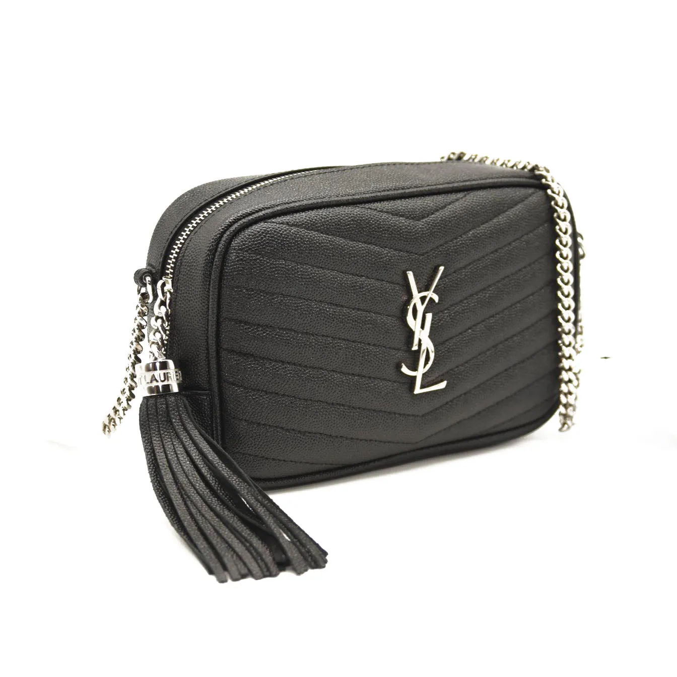 SAINT LAURENT Grain De Poudre Matelasse Monogram Mini Lou Camera Bag Black