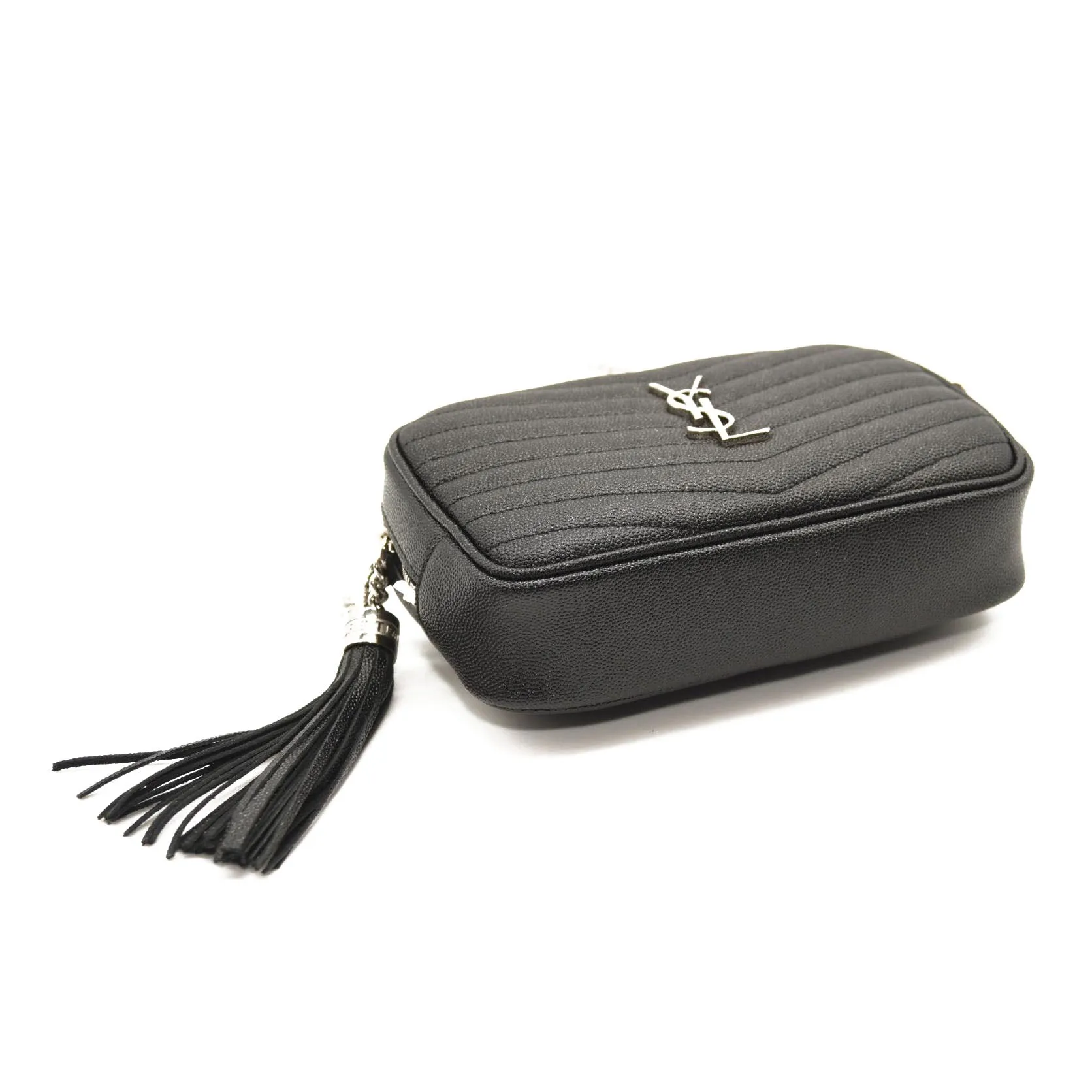 SAINT LAURENT Grain De Poudre Matelasse Monogram Mini Lou Camera Bag Black
