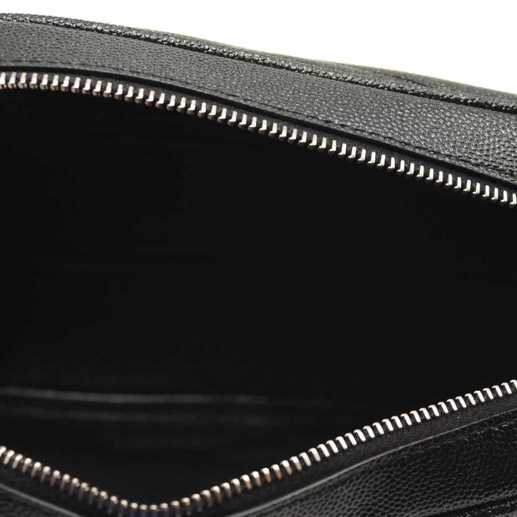 SAINT LAURENT Grain De Poudre Matelasse Monogram Mini Lou Camera Bag Black