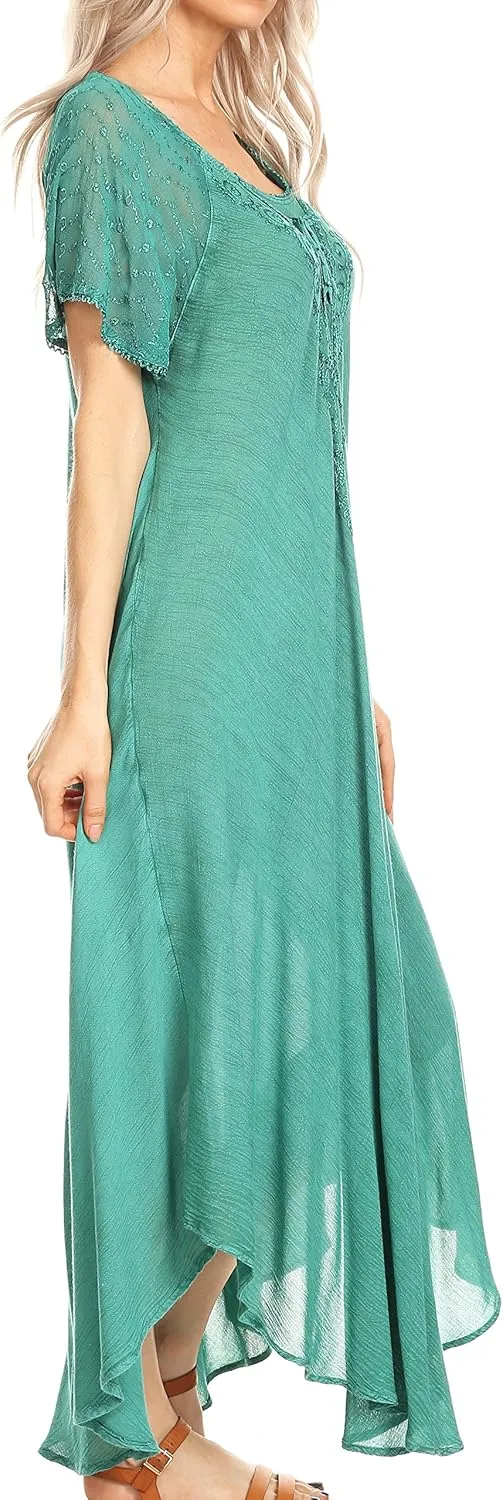 Sakkas Helena Embroidered Nightgown/Women Sleepwear with Eyelet Sleeves