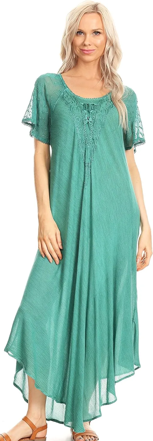 Sakkas Helena Embroidered Nightgown/Women Sleepwear with Eyelet Sleeves