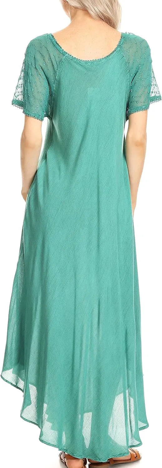 Sakkas Helena Embroidered Nightgown/Women Sleepwear with Eyelet Sleeves