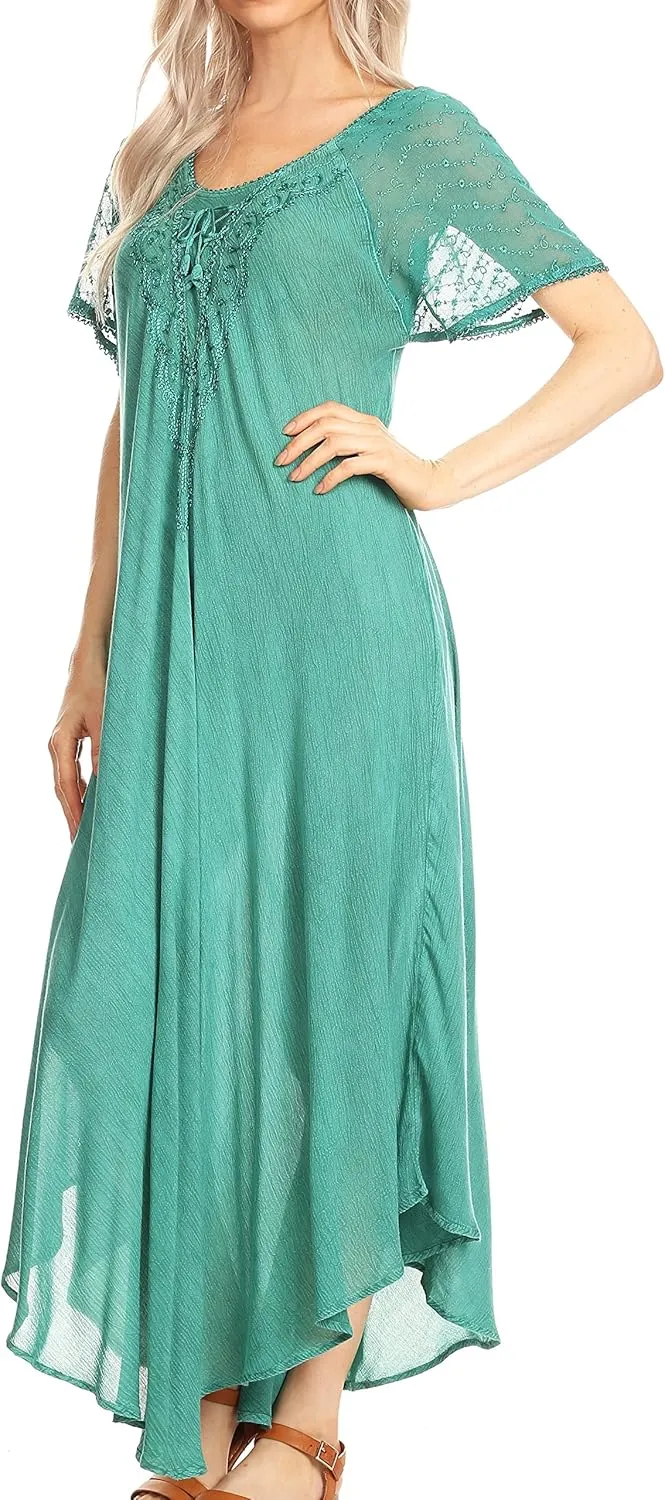 Sakkas Helena Embroidered Nightgown/Women Sleepwear with Eyelet Sleeves