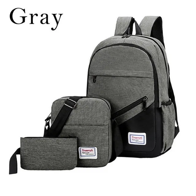 Satchel Low-priced Schoolbag Teenagers MoneRffi School Backpack Pcs/set Canvas 3 Boys Today only Book USB For Charging Student Backpacks Bag Women Man