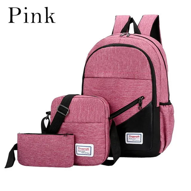 Satchel Low-priced Schoolbag Teenagers MoneRffi School Backpack Pcs/set Canvas 3 Boys Today only Book USB For Charging Student Backpacks Bag Women Man