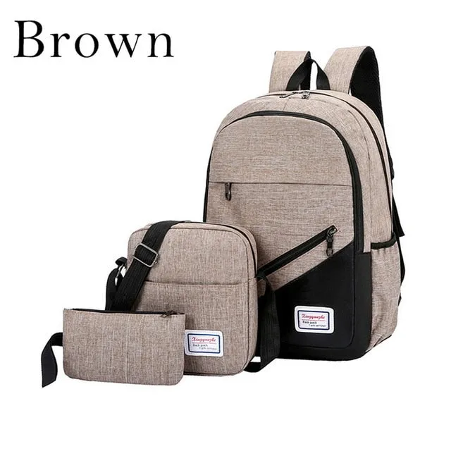 Satchel Low-priced Schoolbag Teenagers MoneRffi School Backpack Pcs/set Canvas 3 Boys Today only Book USB For Charging Student Backpacks Bag Women Man