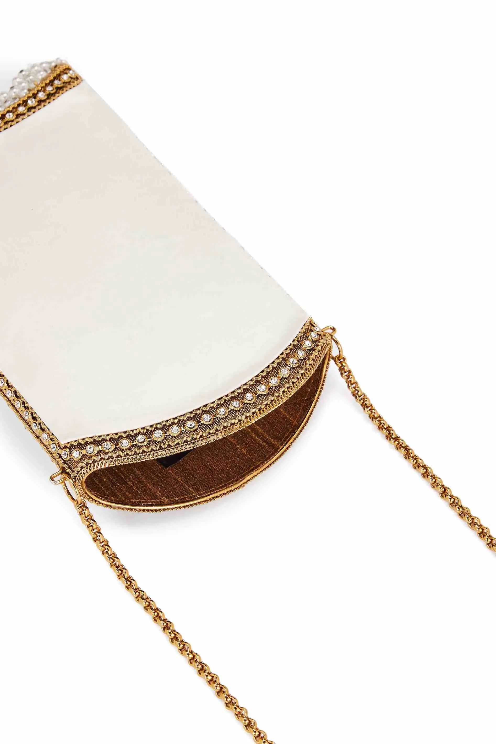 Satin Pearl Phone Bag | Bridal | Classic | Gold & Off-White