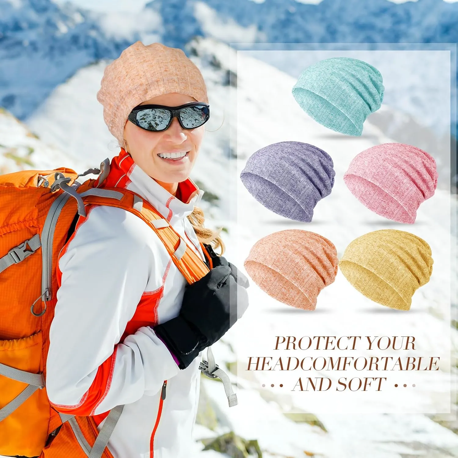 SATINIOR 5 Pieces Women's Slouchy Beanie Chemo Hat Stretch Cancer Head Wraps Sleep Head Scarf for Cancer Patient