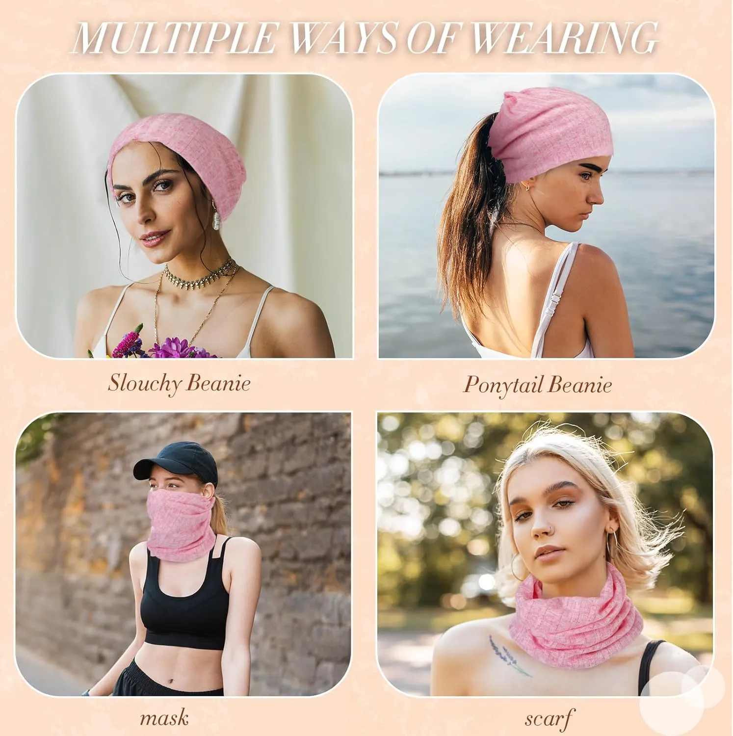SATINIOR 5 Pieces Women's Slouchy Beanie Chemo Hat Stretch Cancer Head Wraps Sleep Head Scarf for Cancer Patient