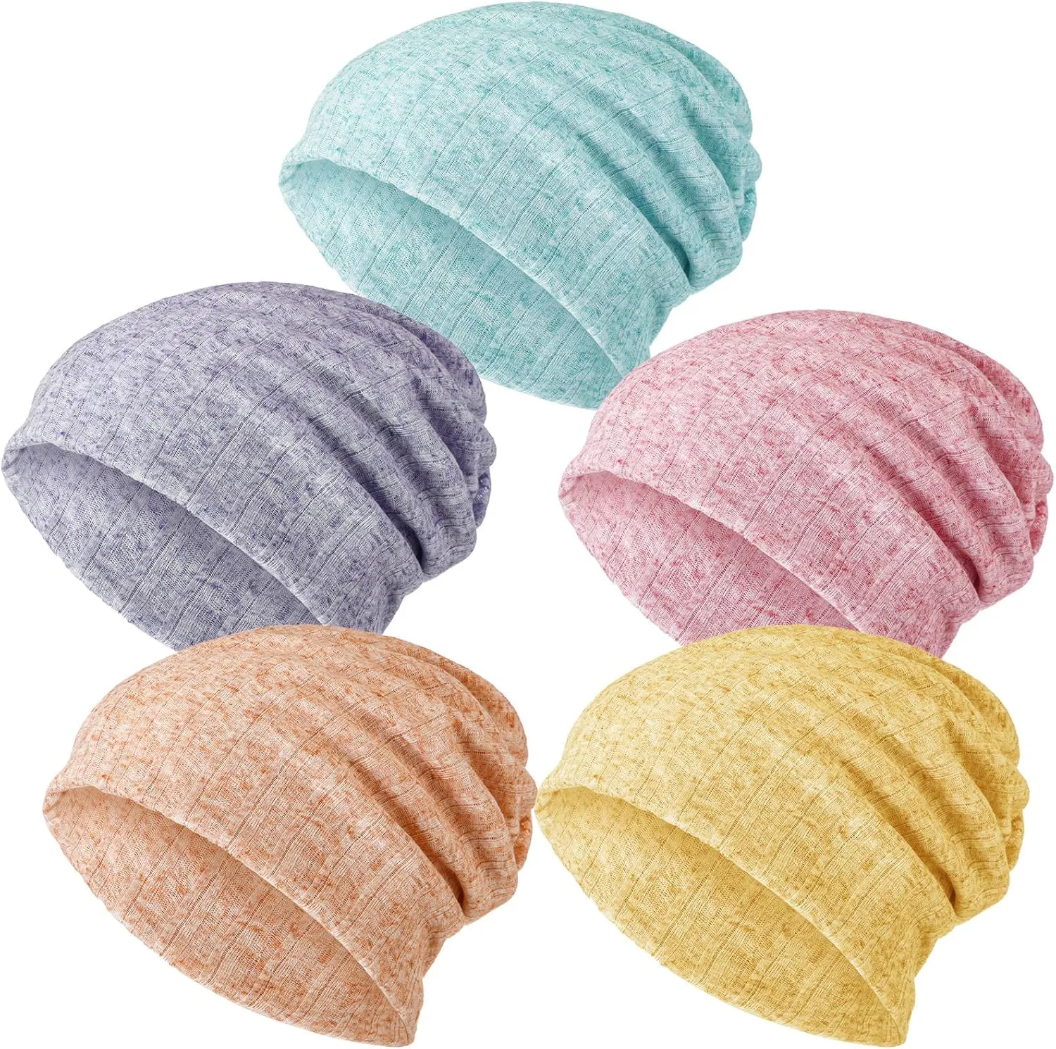 SATINIOR 5 Pieces Women's Slouchy Beanie Chemo Hat Stretch Cancer Head Wraps Sleep Head Scarf for Cancer Patient