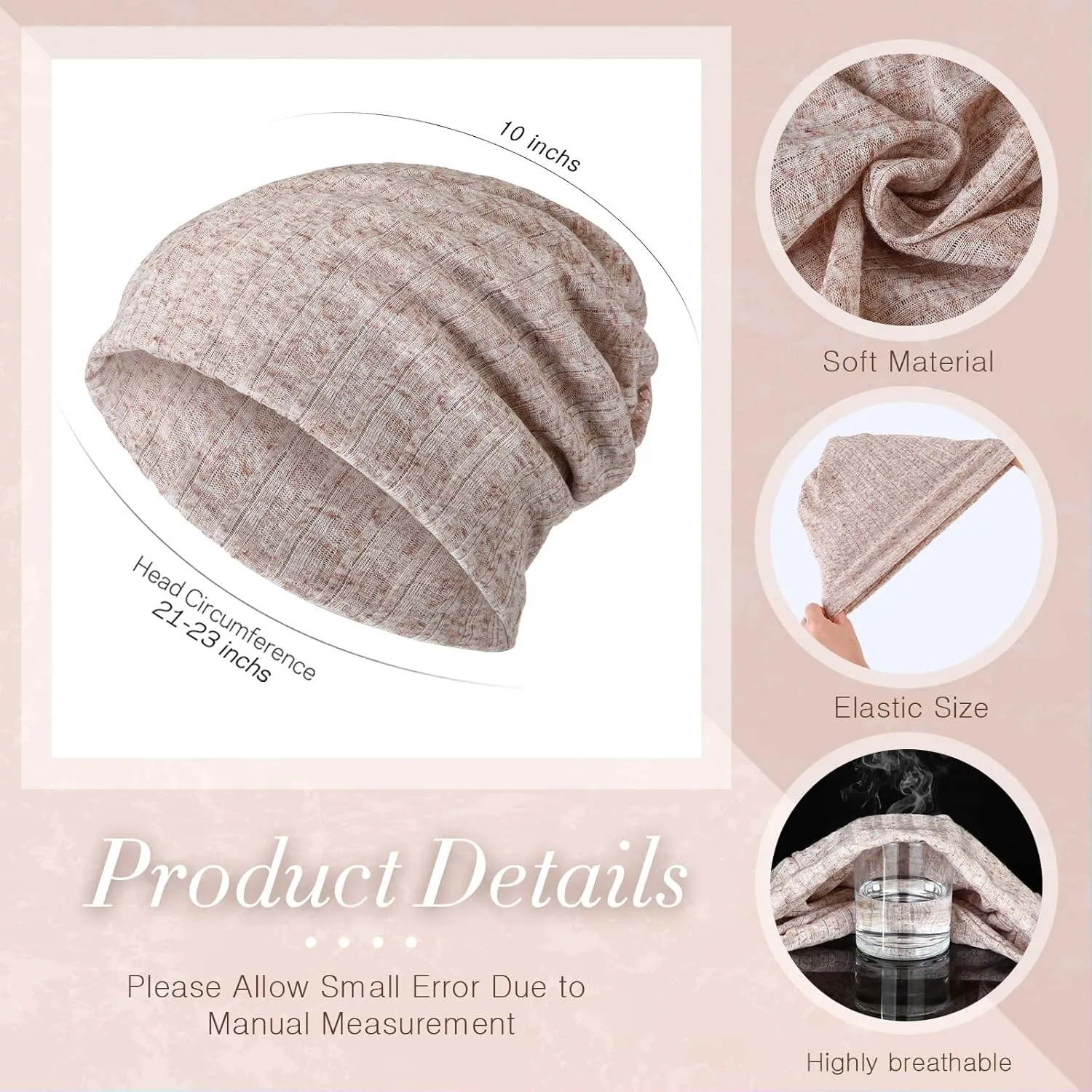 SATINIOR 5 Pieces Women's Slouchy Beanie Chemo Hat Stretch Cancer Head Wraps Sleep Head Scarf for Cancer Patient