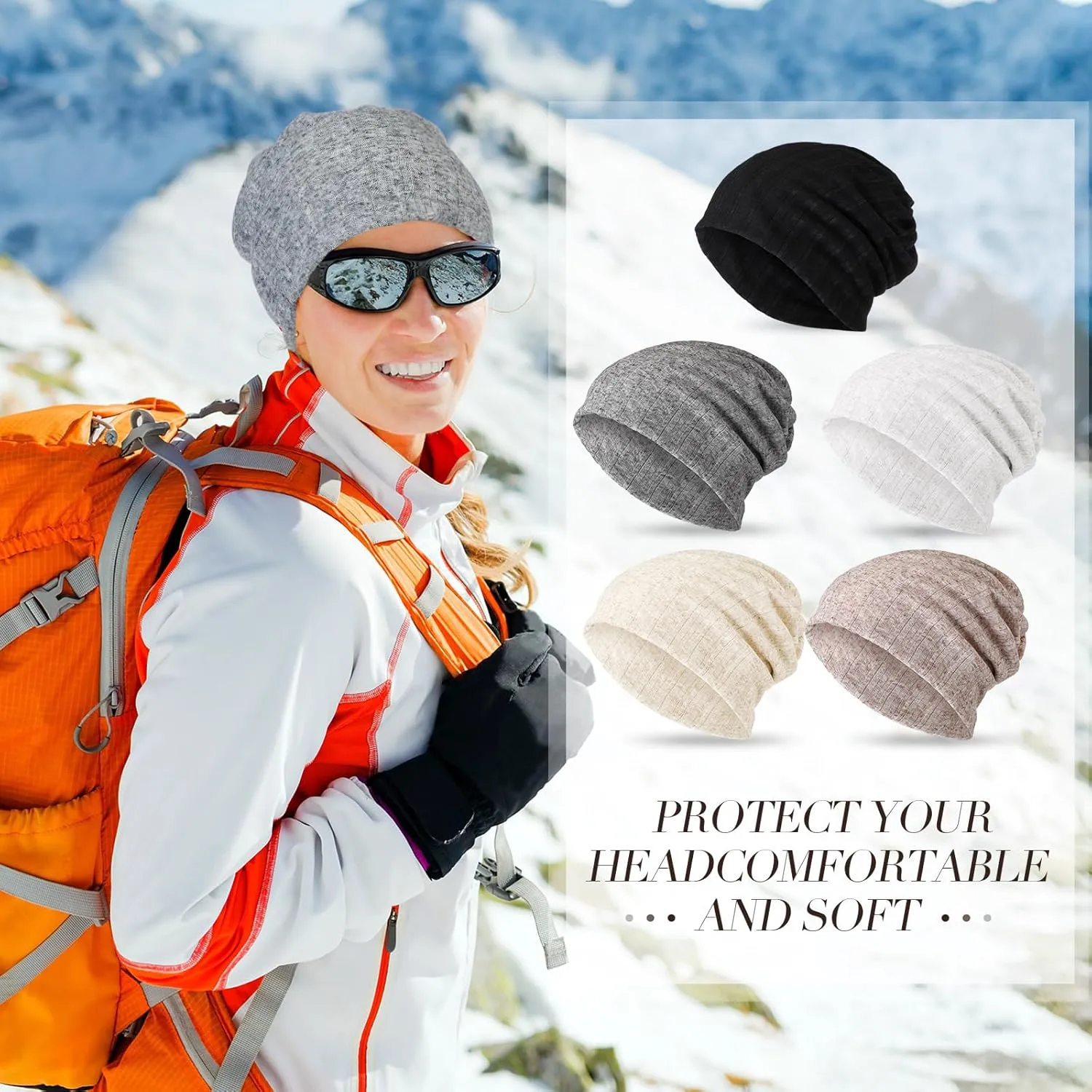 SATINIOR 5 Pieces Women's Slouchy Beanie Chemo Hat Stretch Cancer Head Wraps Sleep Head Scarf for Cancer Patient